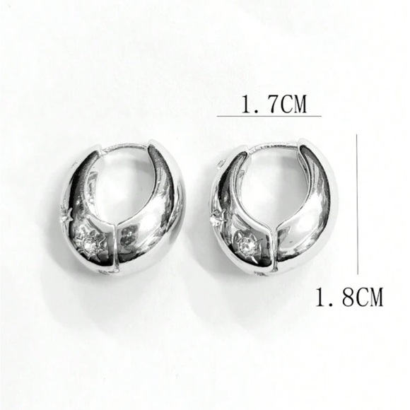 Silver celestial star rhinestone mini huggie tear hoop earrings - Picture 3 of 4